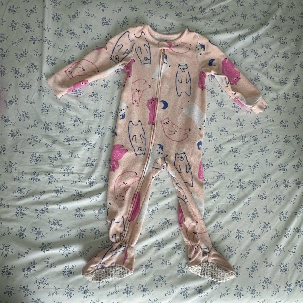 Carter's Pink Bear Print Footed One-Piece Pajamas